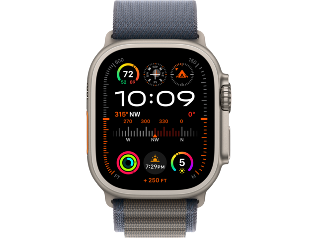 Смарт часовници Apple Watch Ultra2 Cellular, 49mm Titanium Case w Blue Alpine Loop - Medium