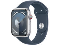 Смарт часовници Apple Watch S9 Cellular 45mm Silver Alu Case w Storm Blue Sport Band - S/M