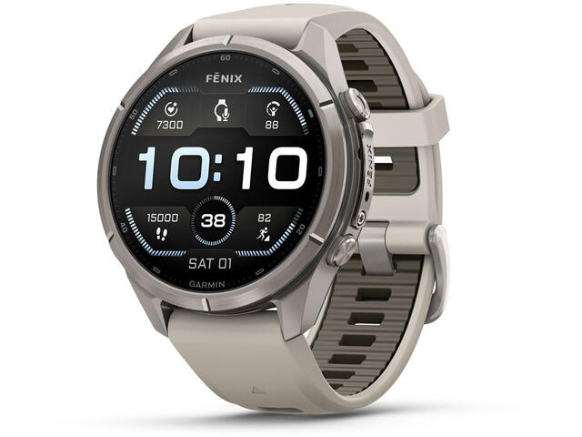 Смарт часовници Garmin fēnix® 9 Pro - 43 мм - Titanium с Fog Grey/Dark Sandstone силиконова каишка