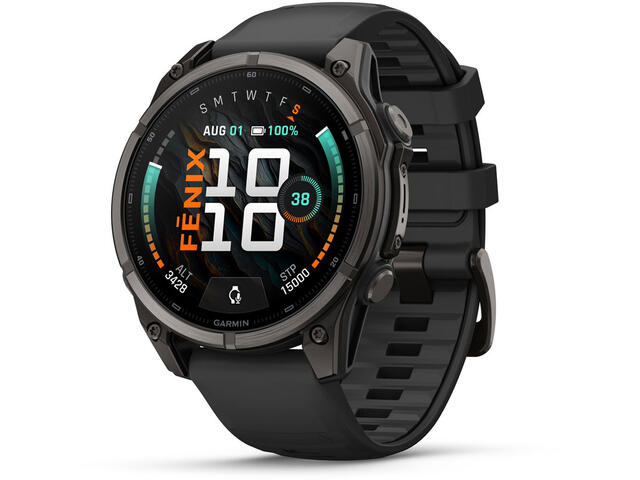 Смарт часовници Garmin fēnix® 9 - 47 мм - Carbon Grey DLC Titanium с Black силиконова каишка