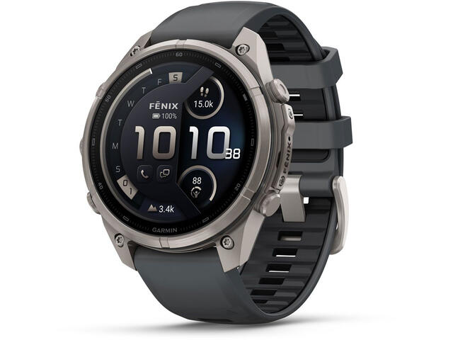 Смарт часовници Garmin fēnix® 9 Pro, inReach® - 47 мм - Titanium с Graphite/Black силиконова каишка