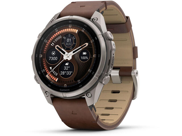 Смарт часовници Garmin fēnix® 9 Pro, inReach® - 47 мм - Titanium с Walnut кожена каишка 