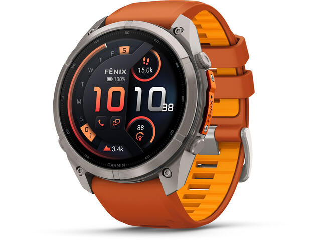 Смарт часовници Garmin fēnix® 9 Pro, inReach® - 51 мм -  Titanium с Autumn Orange/Spark Orange силиконова каишка