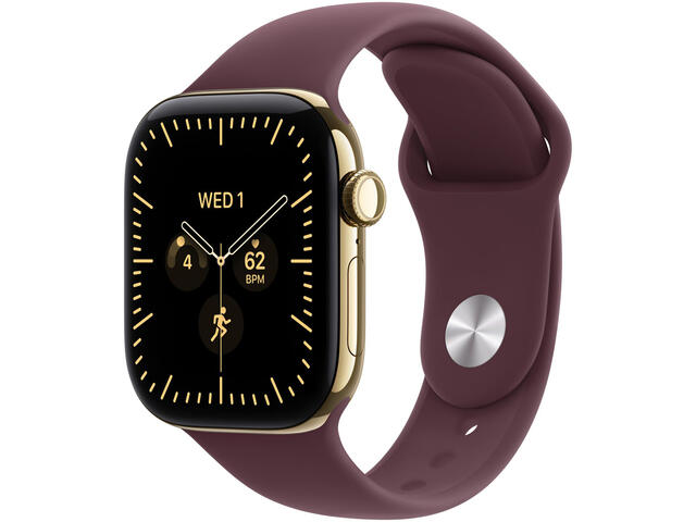 Смарт часовници Apple Watch Series 12 42mm - GPS + Cellular - Titanium, Radiant Gold, Sport Band,Burgundy, M/L